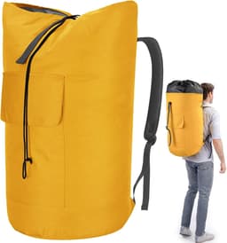 SnelShoppen - Gele XXL Waszak 115 Liter - Waterdichte Rectangulaire PVC Reistas met 2 Gewatteerde Schouderbanden - Vouwbare Opbergzak voor Kleding - P — thumbnail 1