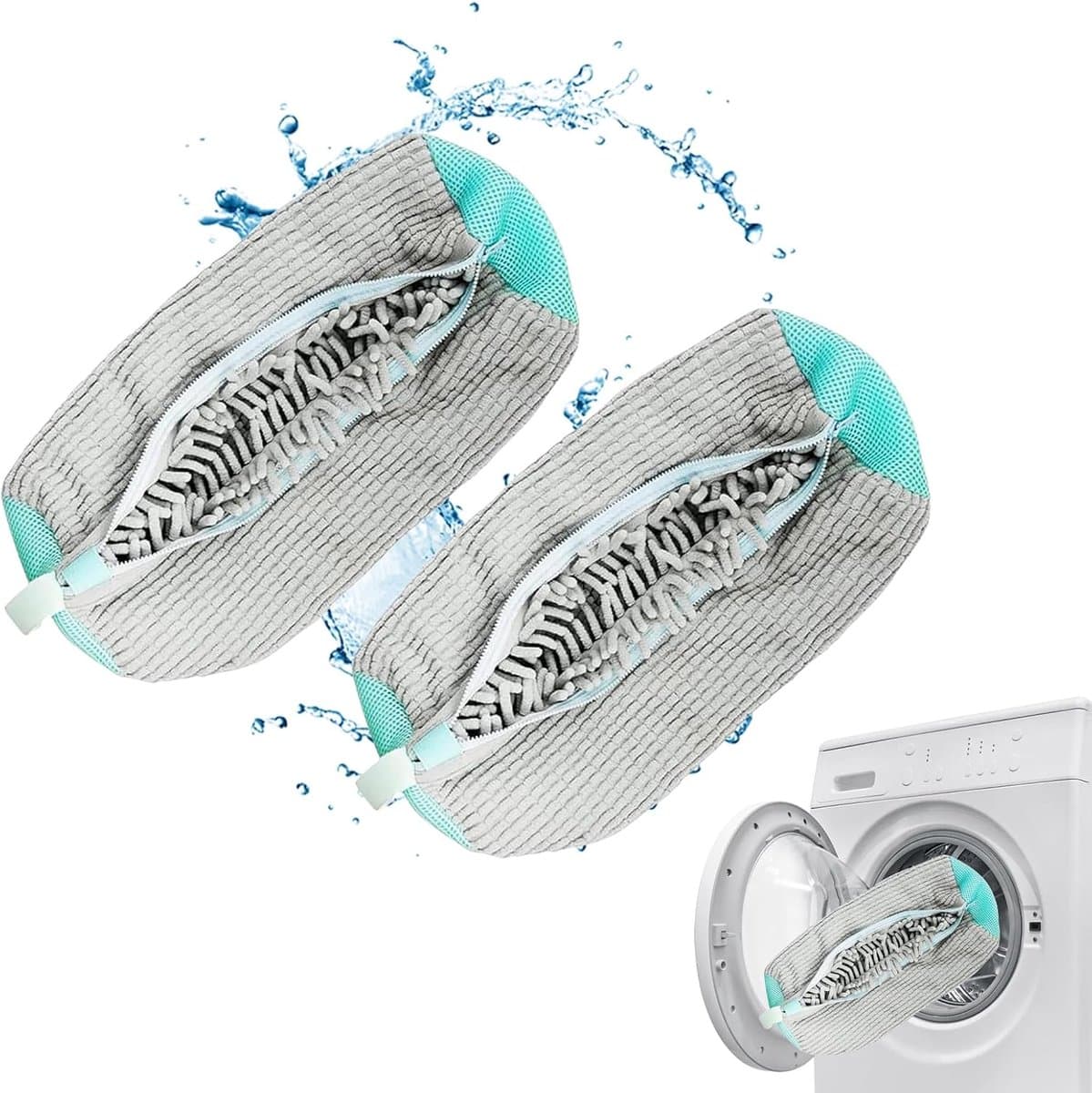 SnelShoppen - Shoe Washing Bag voor Sneakers, 2 Stuks, 360° Bescherming, Zachte en Duurzame Waszak voor Wasmachine en Droger, Grijs, Voor Schoonmaken — afbeelding 1