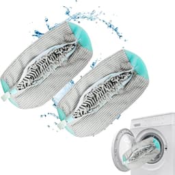 SnelShoppen - Shoe Washing Bag voor Sneakers, 2 Stuks, 360° Bescherming, Zachte en Duurzame Waszak voor Wasmachine en Droger, Grijs, Voor Schoonmaken — thumbnail 1