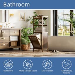 Wasmand kast bamboe met 3 planken uitneembare wasmand opbergkast ruimtebesparend badkamerkast 119 cm — thumbnail 3