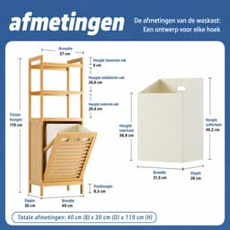 Wasmand Kast - Badkamerkast met 3 Planken - Zwart - Bamboe — thumbnail 2
