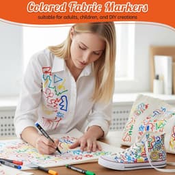 24 textielstiften, wasmachinebestendig, permanente textielverf, textielstiften voor T-shirts, stoffen tassen, textiel, canvas, schoenen, hoeden, textielmarkers, kinderen, volwassenen — thumbnail 4