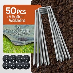 grondanker 50 stuks + 8 sluitringen inbegrepen, 150 mm lang, 25 mm breed, Ø 3 mm, voor tuin, mulch en kunstgras, van metaal, verzinkt, camping, reizen, staal — thumbnail 2