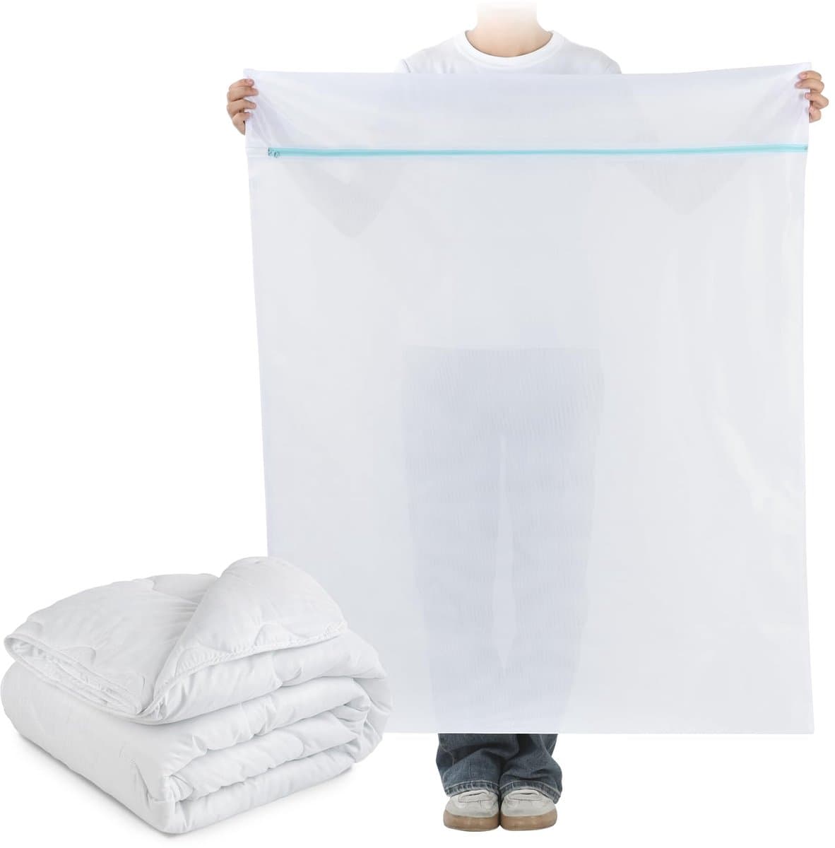 Wasnet, 90 x 110 cm, polyester, robuuste waszak met ritssluiting, gecodeerde scheurvaste waszak, waszak voor dekens, truien, jassen, wollen dekens, beddengoed, pluche dieren, jas — afbeelding 1
