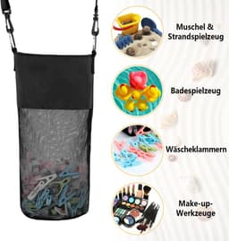 Wasknijperzak, grote ruimte om op te hangen, met haak en schouderriem, voor 500 wasknijpers, draagbare wasknijperzak, sneldrogende tas, zwart, wasknijperzak — thumbnail 4