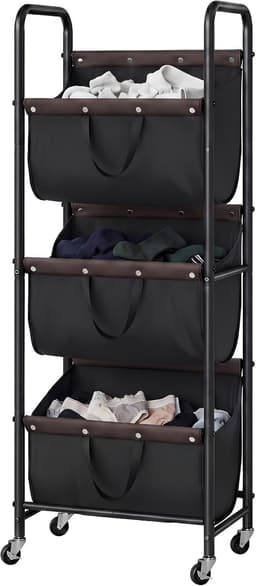 JCP® Wasmand - 120L - Wasmand 3 Vakken - Wasmanden - Zwart - 53cm x 33cm x 139cm — thumbnail 1