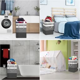wasmand, 75 l x 2 cm, grote opbergmand, wasmand, vuile wasmand voor slaapkamer, badkamer, kinderkamer, reizen, 40 x 30 x 60 cm, grijs-wit — thumbnail 3