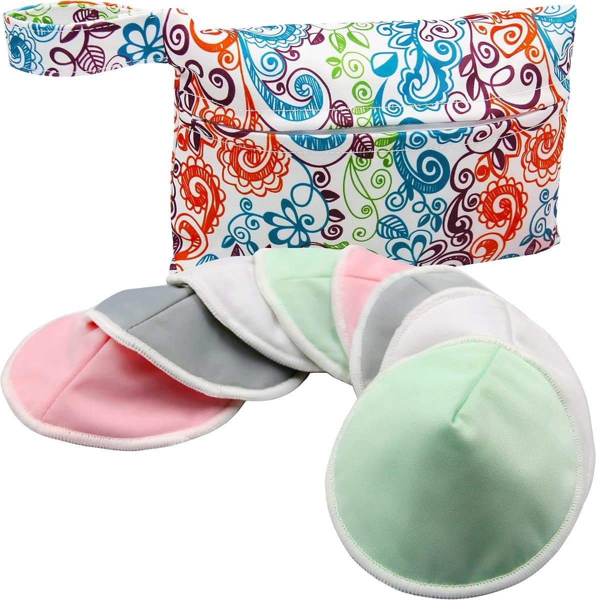 SnelShoppen - Herbruikbare Borstvoeding Pads - 8 Wasbare Nipple Pads + Waterdichte Tas + Waszak, Zachte Borstvoeding Kussens voor Moeders - Pastel Kle — afbeelding 1