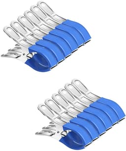 12-pack - Wasknijpers - Metalen veerklemmen - Meubelklemmen - Windbestendige, sterke klemmen - Multifunctioneel - Roestvrij staal - Geschikt voor waslijnen buiten, strandstoelen, tafelkleden en kleding - 12*2*6,5 cm - Blauw — thumbnail 1