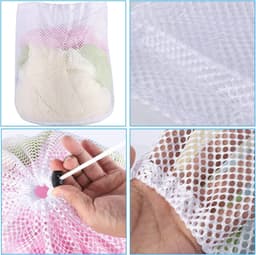 Wasnet met trekkoord - Wasmachinebestendig - Herbruikbaar - Grofmazige waszak - voor vuile was, lakens, ondergoed, babykleding en sokken - Wit - 50 x 60 cm — thumbnail 5