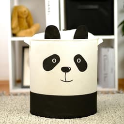 Opvouwbare cilindrische linnen wasmand - Grote opbergmand voor babykamer speelgoed dekens en kleding - Panda-motief — thumbnail 4