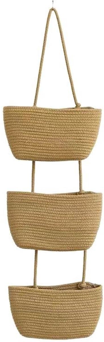Drielaagse rotan wandmand - kaki, opbergmand voor de woonkamer — afbeelding 1