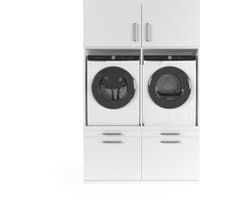 Wasophoogte® Wasmachine Kast Brugge - Wasmachine verhoger - Wasmachine ombouw - 700(D)*1330(B)*2110(H) mm - Wit