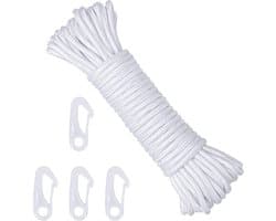 Vlaggenmast Touw met Clips - Vervangend Nylon Touw - 15 m - Wit