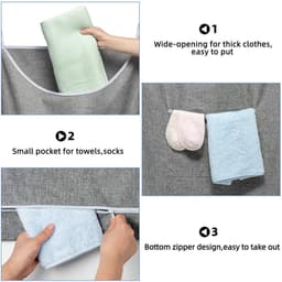 Hangende wasmand, deurhangende wasmand met grote opening Hangende wasmand Opbergtas Groot formaat 36 x 22 inch (Grijs) — thumbnail 4