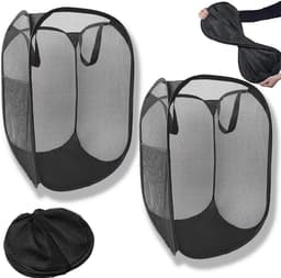 Opvouwbare wasmand (2-pack) - 36*36*58cm - Opvouwbare wasmand van gaas - met versterkte handgrepen en zijvakken - Opvouwbare wasmandorganizer - Geschikt voor reizen, thuis en kamperen - voor het opbergen van wasgoed — thumbnail 1