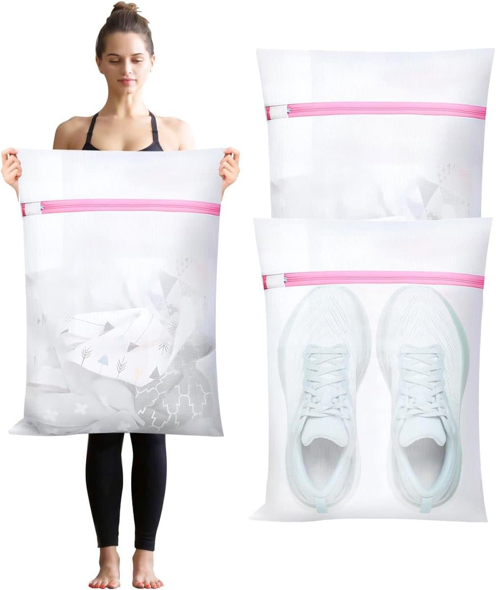 Grote waszak - Wasnet - Waszak - wasnetten - Grote waszak - Waszak met rits - Voorkomt dat kleding vervormt en kreukt - 3 stuks - Geschikt voor truien, overhemden, ondergoed, sokken, schoenen - 50*60cm — afbeelding 1