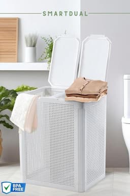 Wasmand met 2 Vakken 84 Liter voor Wit en Gekleurd Wasgoed met Handvatten — thumbnail 3