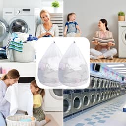 2 Pack Waszakken voor Wasmachine - Grote Mesh Waszakken met Trekoog - 60 x 80cm Extra Grote Waszakken voor Dekbedovertrek - Grote Kleding (Wit) — thumbnail 5