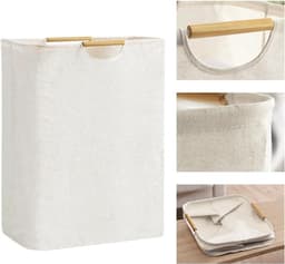 Waterdichte wasmand - Wasmand Inklapbaar -Grote opvouwbare wasmand - met versterkte houten handgreep - 60L opbergmand voor speelgoedkleding - Opbergmand voor vuile was - voor wasgoed, badkamer (lengte 56 cm) — thumbnail 1