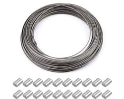 30 m x 1.5 mm Stalen Kabel - Multifunctionele - RVS Kabel - Foto Lijst Ophangdraad met 20 Stuks Aluminium Klemhuls - Voor Gordijn Touw - Waslijn - Handrail Kabels