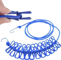 Elastische Waslijn voor Buiten - Draagbare Waslijn met 12 Clips, Verstelbaar van 180 tot 360 cm — thumbnail 1