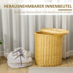 Clruro Waskorf - 51 x 38 x 57 cm - Wasmand met Deksel - 100L - Rieten Waszak - Natuur — thumbnail 4