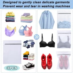 Waszakken - Wasnetten - Bescherm je Wasgoed en Wasmachine - Packing Cubes - Travel Organizer - 3 stuks - voor Wasgoed (Sokken, Lingerie & T-Shirts) - Wit — thumbnail 3