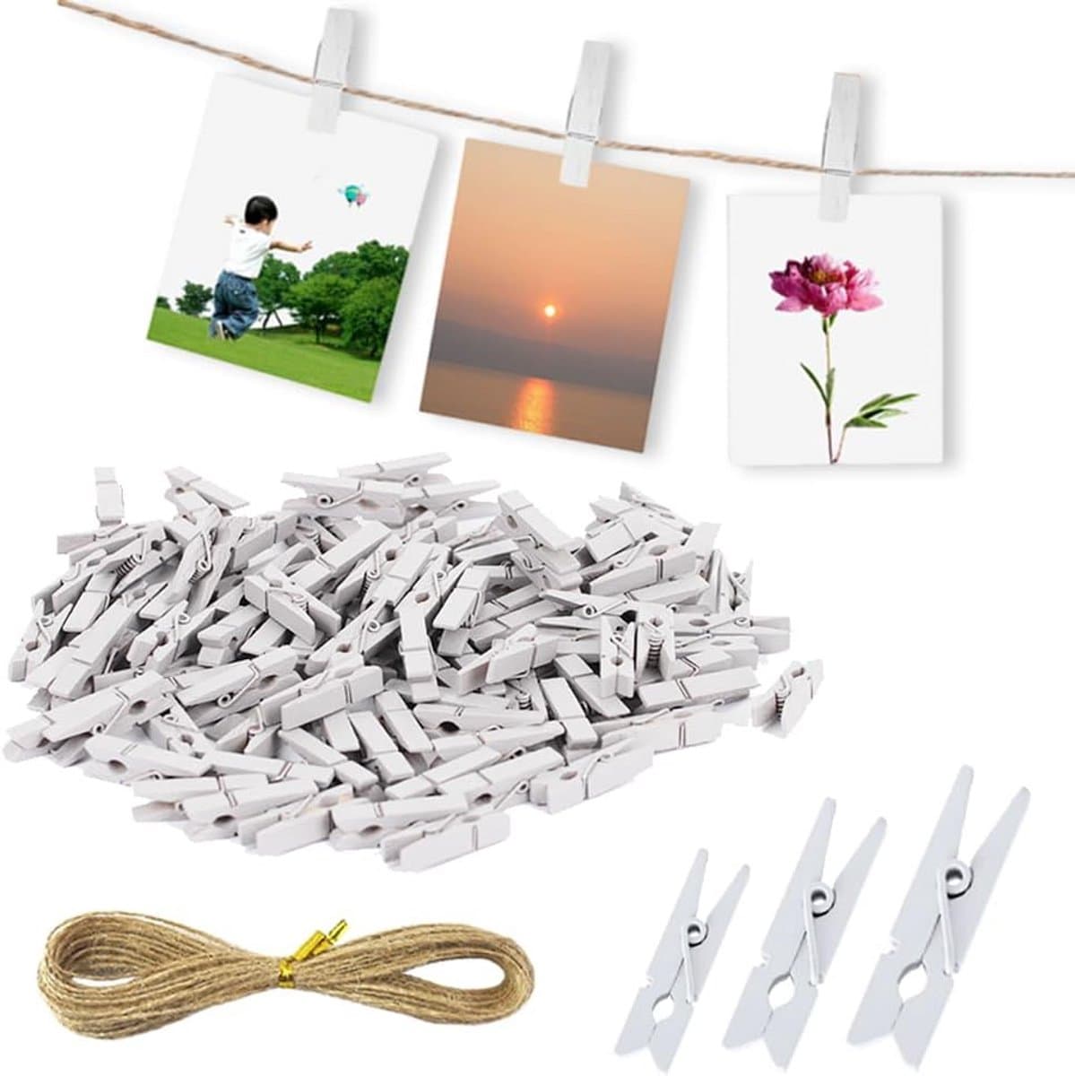 150 Stuks Mini Houten Was Nijpers Set met Jute Touw voor Foto Decoratie — afbeelding 1