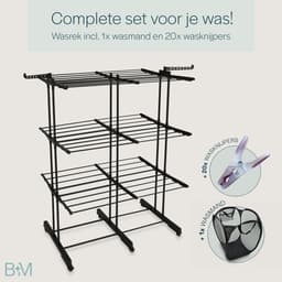 BAUER & MEYER® - Droogrek XL - Wasrek inklapbaar - Incl. 20 wasknijpers + 1x wasmand - 40 Meter drooglengte - Droogtoren Wastoren - 170 x 134 x 65 cm - Zwart — thumbnail 2