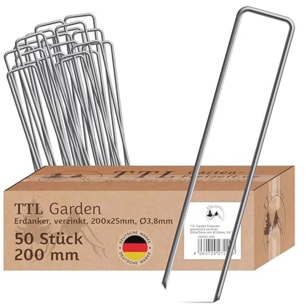 50 Grondankers 200 x 25 x Ø 3,8 mm - Verzinkt en Gehard Koolstofstaal voor Tuin en Camping — afbeelding 1