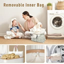 160L Opvouwbaar Wasmand,met 3 uitneembare zakken,Wassorteerder - wasmand - Melk wit — thumbnail 4