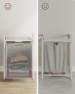 Furnstar Wasmand - Wasverzamelaar met plank - Wasbox - Afneembare waszak van Oxford weefsel - Metalen frame - 65 L - 50 x 33x 72 cm - Crèmewit Mat Wit — thumbnail 2