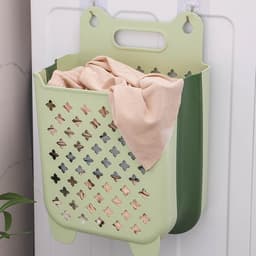 Hangende wasmand - Opvouwbare wasmand - Wandgemonteerde opvouwbare wasmand geschikt voor badkamer en douche - Kledingopbergmand - Groen - 29×16×38 cm — thumbnail 2