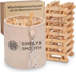 Katoenen Wasknijperzak met 50 Houten Wasknijpers en Grote Karabijnhaken — thumbnail 1