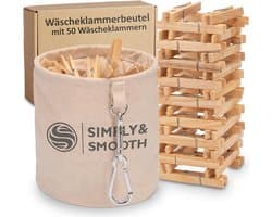 Katoenen Wasknijperzak met 50 Houten Wasknijpers en Grote Karabijnhaken