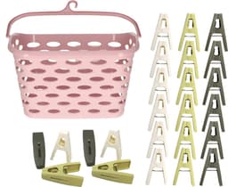 Wasknijpers ophangmandje met haak - roze - en 80x gekleurde wasknijpers van 6 cm - was ophangen — thumbnail 1