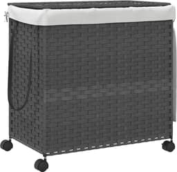 vidaXL - Wasmand - op - wielen - 60x35x60,5 - cm - rattan - grijs — thumbnail 1