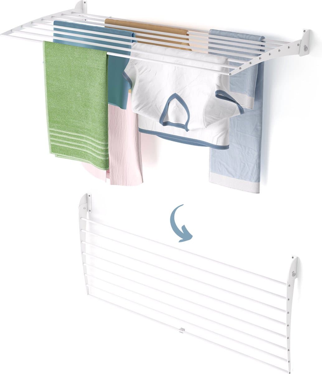 Foxydry Fold 116 cm DOWN - white - wasdroogrek wandmontage clicksysteem - neerwaartse sluiting - 116 x 50 x 10 cm — afbeelding 1