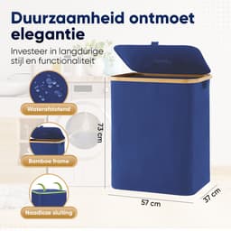 DARI. - Wasmand 3 vakken - Wassorteerder - 160L - met 3 uitneembare zakken - wasmand - blauw - knopen — thumbnail 2
