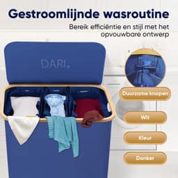 DARI. - Wasmand 3 vakken - Wassorteerder - 160L - met 3 uitneembare zakken - wasmand - blauw - knopen — thumbnail 5