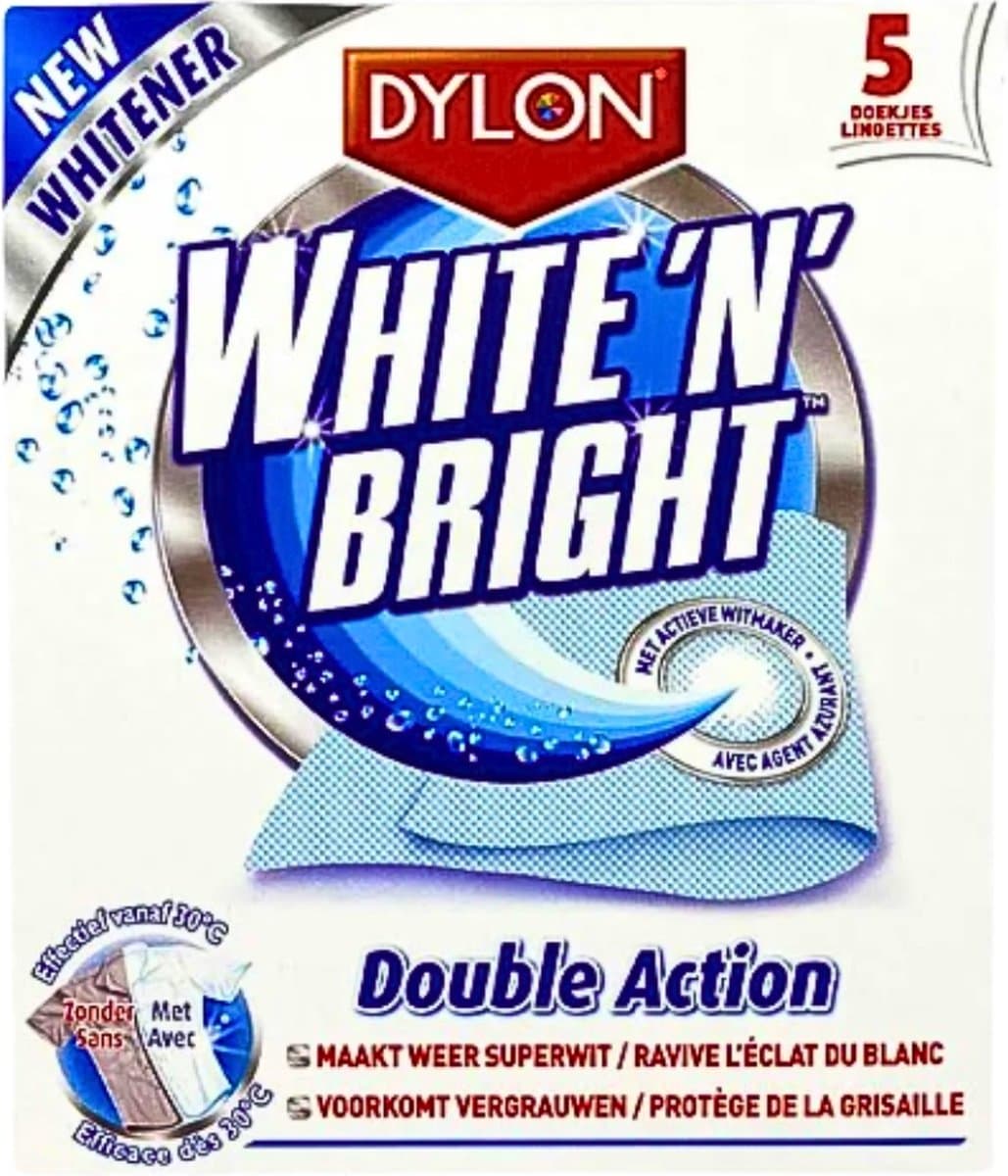 Dylon - Vlekverwijderaar - White & Bright - Superwit & Vlekkeloos - 5 Doekjes — afbeelding 1