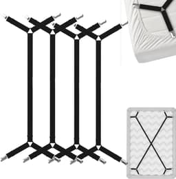 JGS ® Kriskras riemen voor het vastzetten van lakens - bretels voor lakenhouders houden hoeslaken of plat laken op zijn plaats - voor Twin Queen King matrashouders (4 stuks, zwart) — thumbnail 1
