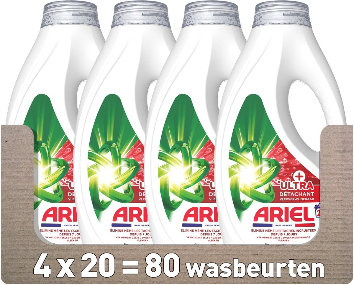 Ariel Vloeibaar Wasmiddel +Ultra Vlekverwijderaar - 4 x 20 Wasbeurten — afbeelding 1