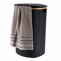 Tendance Wasmand met deksel - rond - bamboe hout - 70L - zwart - 60 x 40 cm - was sorteren — thumbnail 2