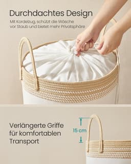 Furnstar Wasmand - 60 Liter - Opbergmand met Deksel - Katoenen Touw - Trekkoord - Handvatten - Voor Kleding en Dekens - Bruin RLH060K01 — thumbnail 4