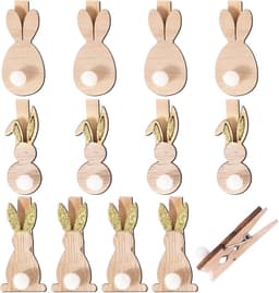 Decoratieve Wasknijpers voor Pasen - Houten Mini Paasknijpers met Pompons - 12 Stuks voor Feestelijke Decoratie — thumbnail 1