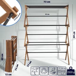 Inklapbaar Houten Wasrek met 7 m² Droogoppervlak – Ruimtebesparende Droger voor Binnen en Buiten — thumbnail 4