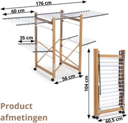 Vitapur Wasrek - Droogrek - Kledingrek - Droogrekken - Wasrek Inklapbaar - Inklapbaar Droogrek - 21 meter drooglengte - Verrijdbaar - Houtlook - Zwart — thumbnail 3