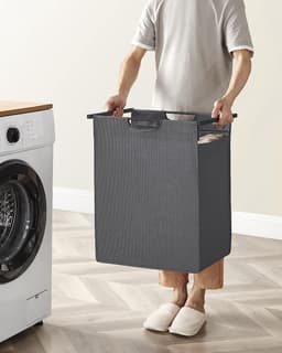 Wasmand, wasemmer met plank, waskast, oxford stof wasstas uitbreidbaar, verwijderbaar, metalen frame, 65 l, 50 x 33 x 72 cm, zwartgrijs — thumbnail 4